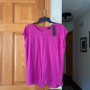 Tahari sz L Fuschia Pink Purple Linen Top Shirt NWT